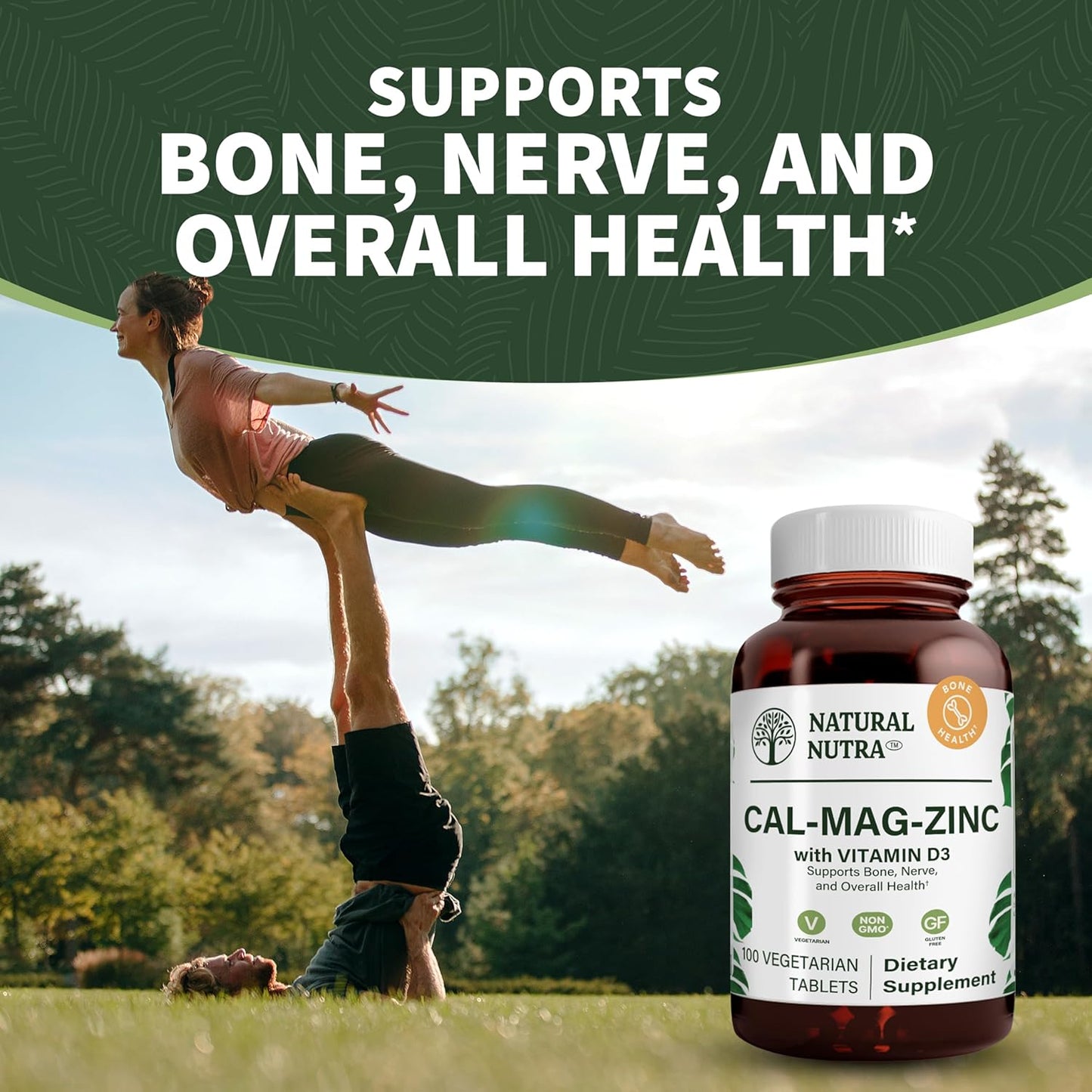 Calcium, Magnesium, Zinc & Vitamin D3 Bone Health Supplement - Gluten-Free, Sugar-Free Mineral Complex - 200 Count