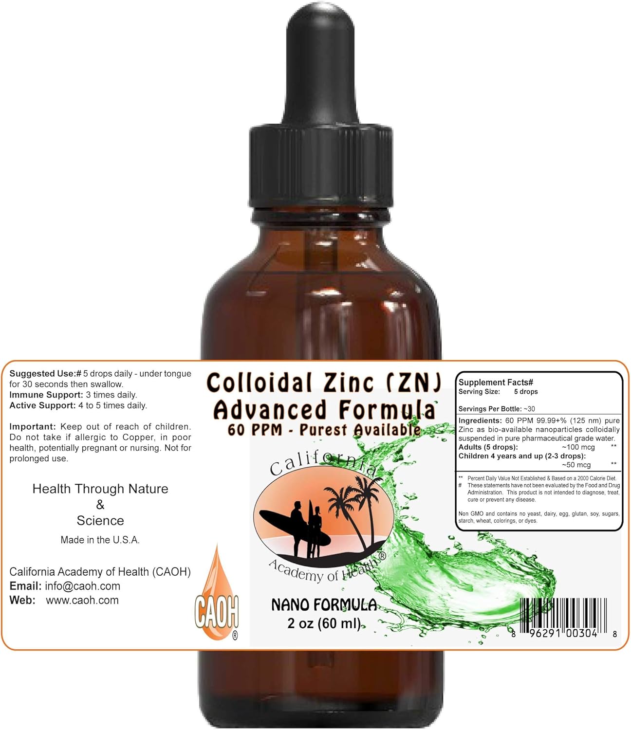 California Academy of Health 2 oz Colloidal Zinc Supplement for Immune Support