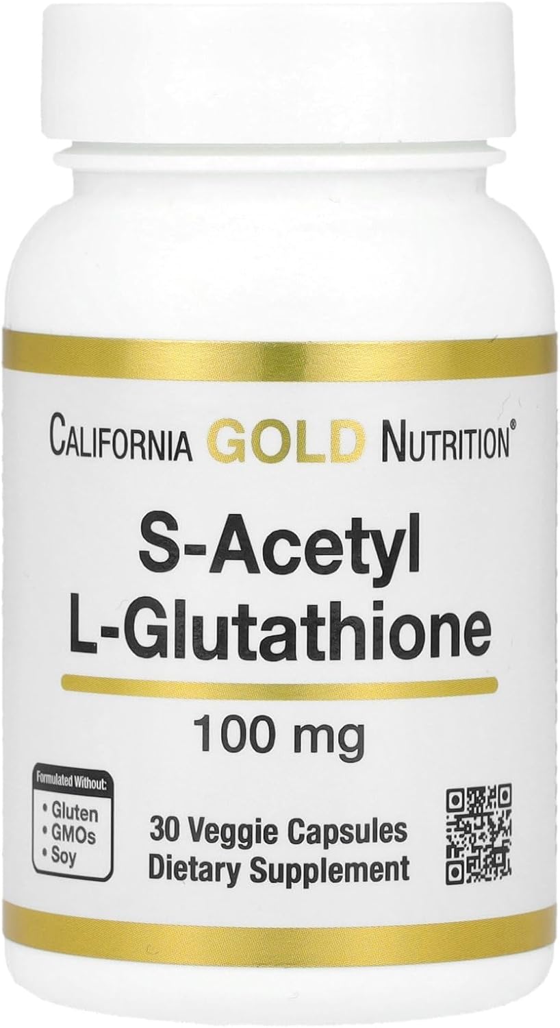 California Gold Nutrition 100 mg S-Acetyl L-Glutathione Capsules - 30 Veggie Caps for Antioxidant Support