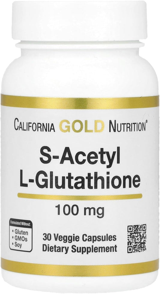 California Gold Nutrition 100 mg S-Acetyl L-Glutathione Capsules - 30 Veggie Caps for Antioxidant Support