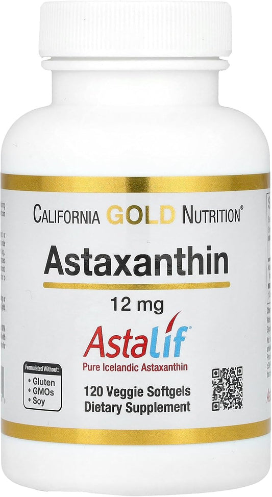 California Gold Nutrition Astaxanthin 12mg - 120 Veggie Softgels, Icelandic AstaLif Pure Biologically Active Carotenoid