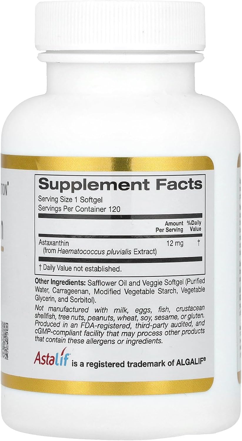 California Gold Nutrition Astaxanthin 12mg - 120 Veggie Softgels, Icelandic AstaLif Pure Biologically Active Carotenoid