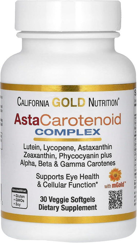 California Gold Nutrition Astaxanthin Carotenoid Complex with Lutein, Lycopene, Astaxanthin - 30 Veggie Softgels