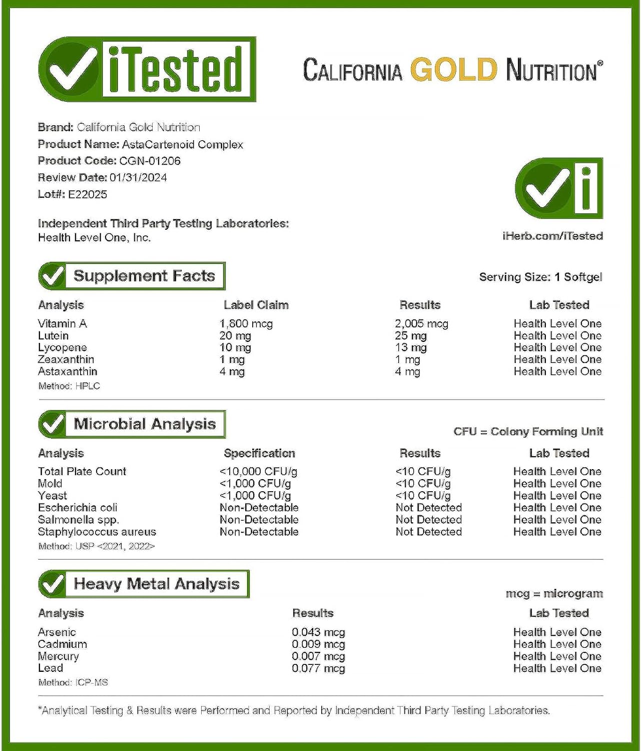 California Gold Nutrition Astaxanthin Carotenoid Complex with Lutein, Lycopene, Astaxanthin - 30 Veggie Softgels