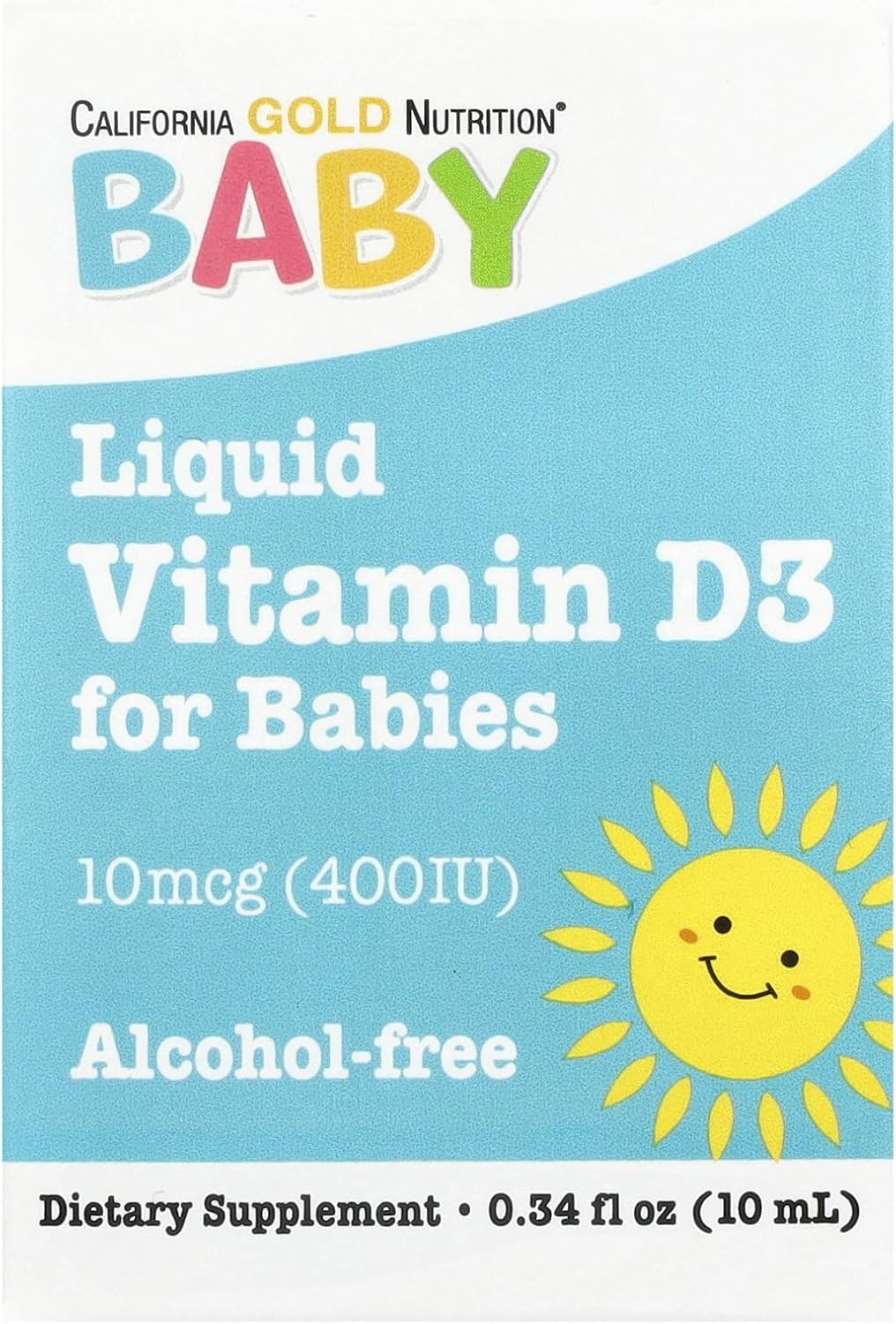 California Gold Nutrition Baby Vitamin D3 Liquid Supplement - Vegetarian Friendly, Alcohol & Gluten Free, Non-GMO - 10 mcg (400 IU) - 0.34 fl oz