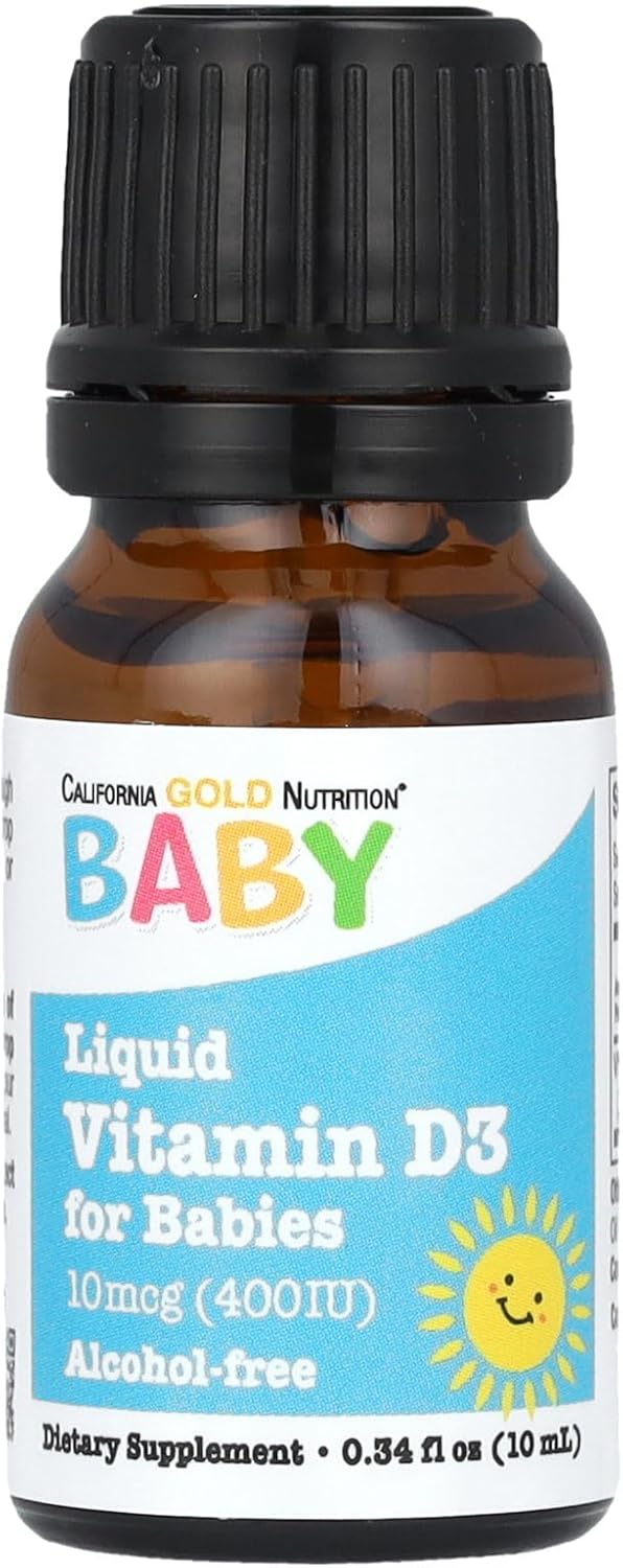 California Gold Nutrition Baby Vitamin D3 Liquid Supplement - Vegetarian Friendly, Alcohol & Gluten Free, Non-GMO - 10 mcg (400 IU) - 0.34 fl oz