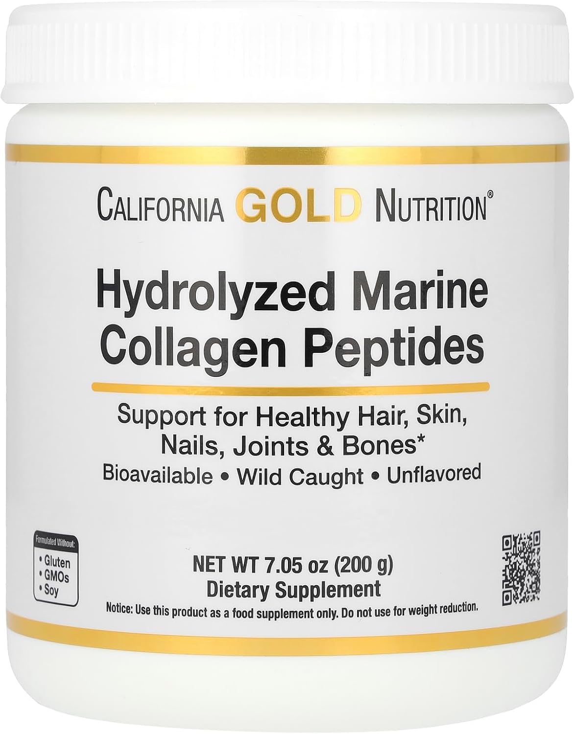 California Gold Nutrition Collagen Peptides Powder with Hyaluronic Acid - Supports Healthy Hair, Skin, Nails, Joints & Bones - Non-GMO, Gluten & Dairy Free - Unflavored - 7.05 oz (200 g)
