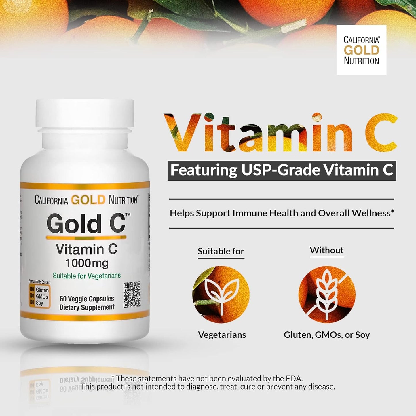 California Gold Nutrition Gold C - 1000 mg Vitamin C Supplement, Immune Support, Seasonal Wellness - USP Grade, Vegetarian, Gluten-Free, Non-GMO - 60 Veggie Capsules x3 Pack