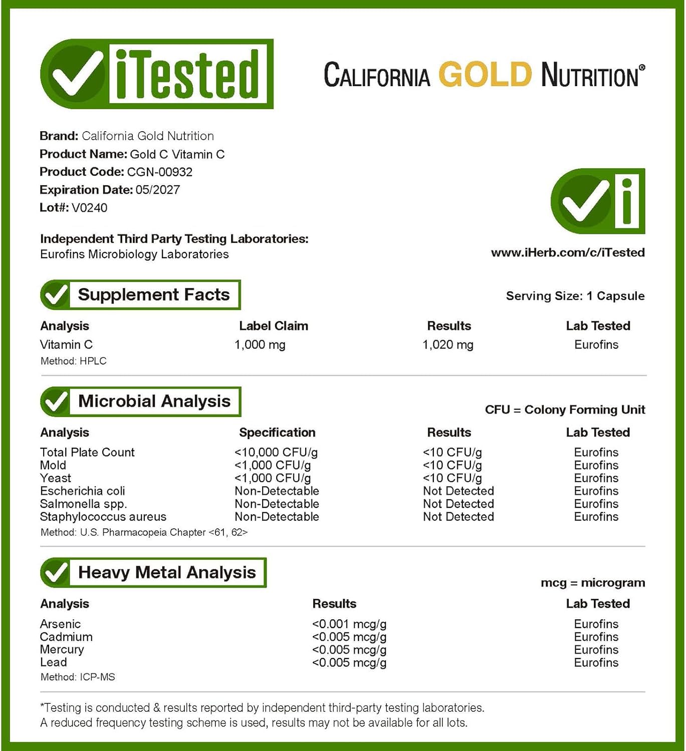 California Gold Nutrition Gold C - 1000mg USP Grade Vitamin C Capsules for Immune Support & Wellness - Vegetarian, Gluten-Free, Non-GMO - 240 Count