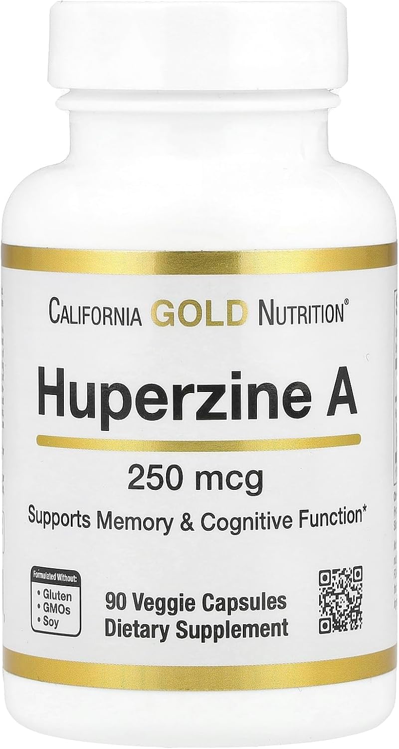 California Gold Nutrition Huperzine A Capsules - Memory & Cognitive Support - Vegan, Gluten-Free, Non-GMO - 250 mcg, 90 Count