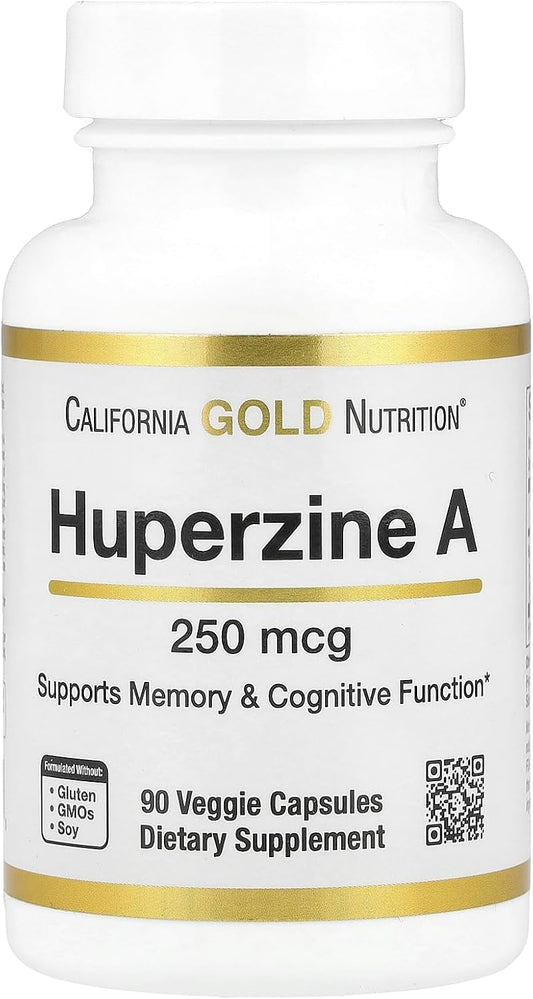 California Gold Nutrition Huperzine A Capsules - Memory & Cognitive Support - Vegan, Gluten-Free, Non-GMO - 250 mcg, 90 Count