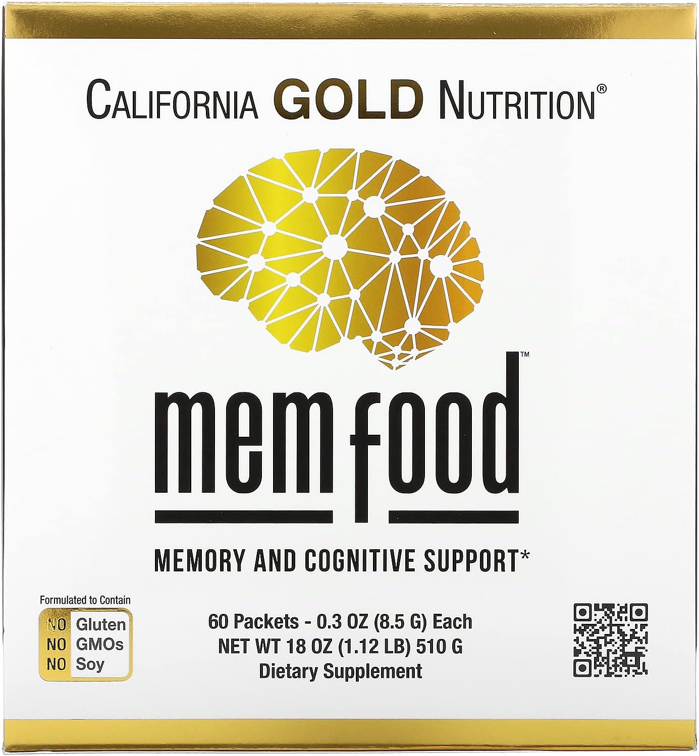 California Gold Nutrition MEM Food for Memory & Cognitive Support - 60 Packets, 0.3 oz (8.5 g) Each