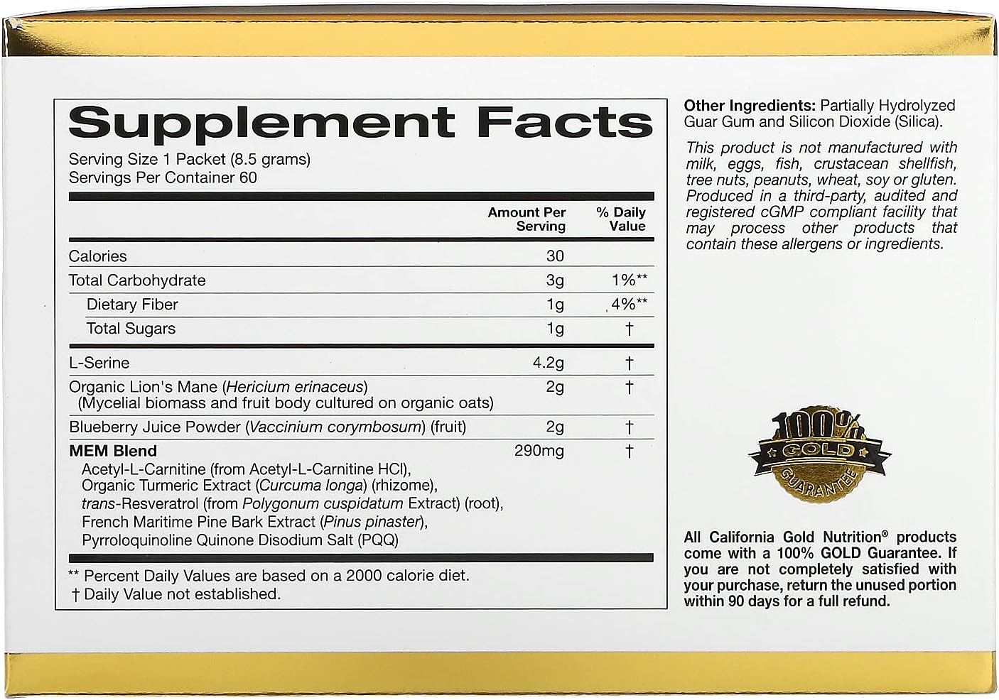 California Gold Nutrition MEM Food for Memory & Cognitive Support - 60 Packets, 0.3 oz (8.5 g) Each