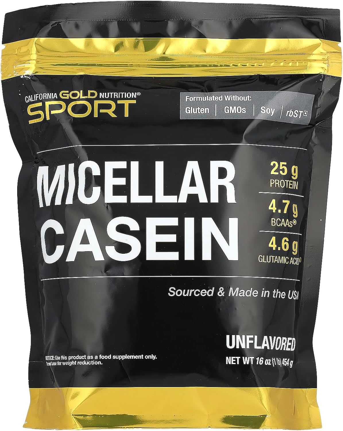 California Gold Nutrition Sport Micellar Casein Unflavored Slow Absorption 16 oz (454 g) Powder