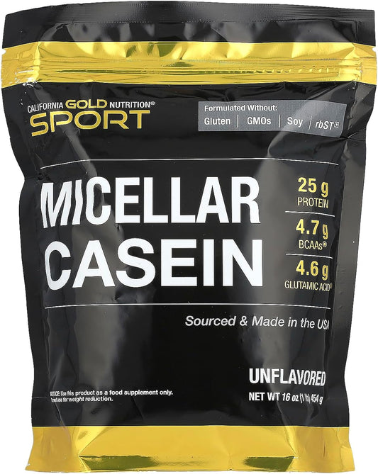 California Gold Nutrition Sport Micellar Casein Unflavored Slow Absorption 16 oz (454 g) Powder