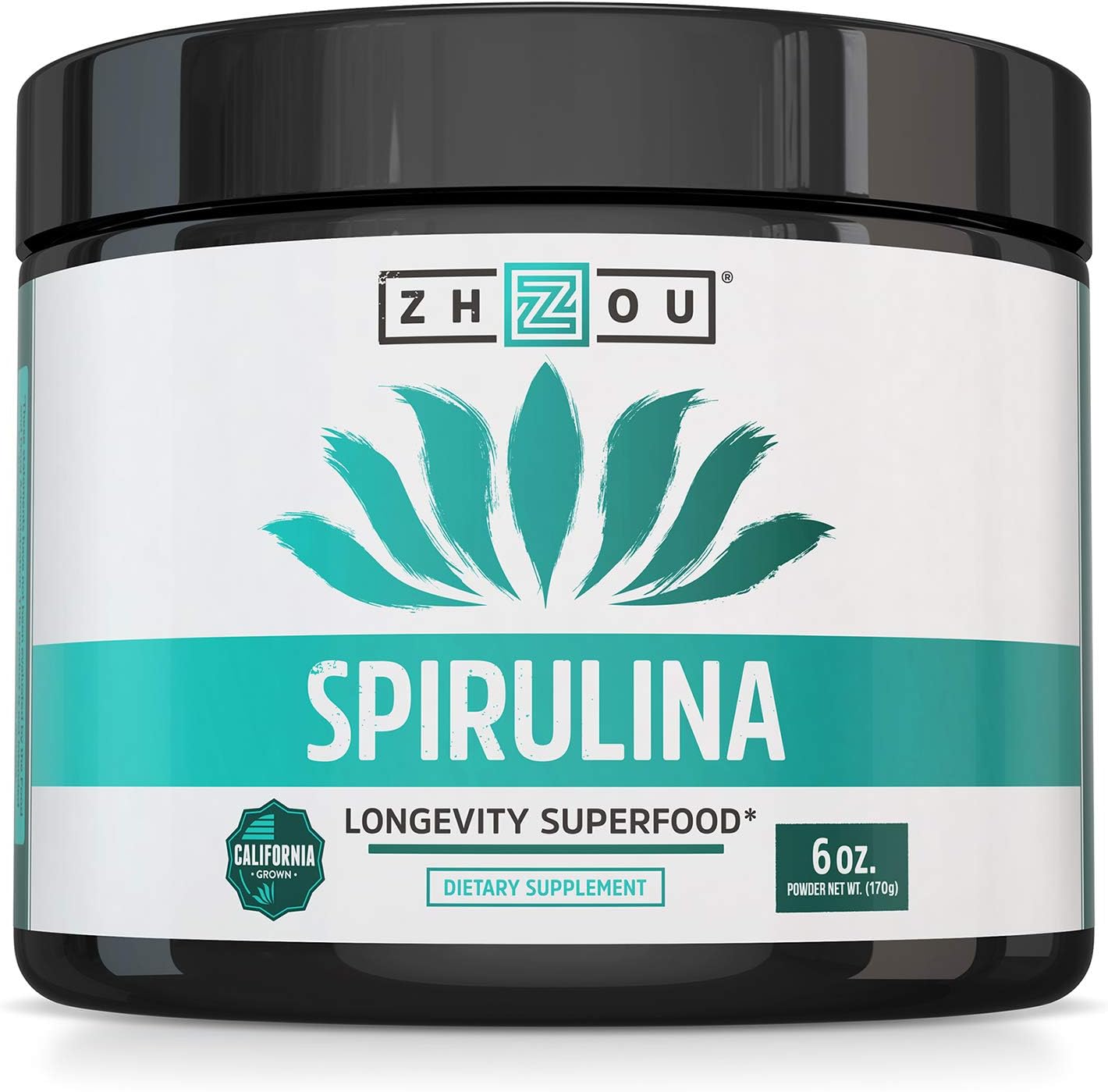 California Grown Zhou Spirulina Powder - Nutrient-Rich Superfood for Smoothies & Juices - 100% Pure, Vegan & Non-GMO - 6 oz, 48 Servings