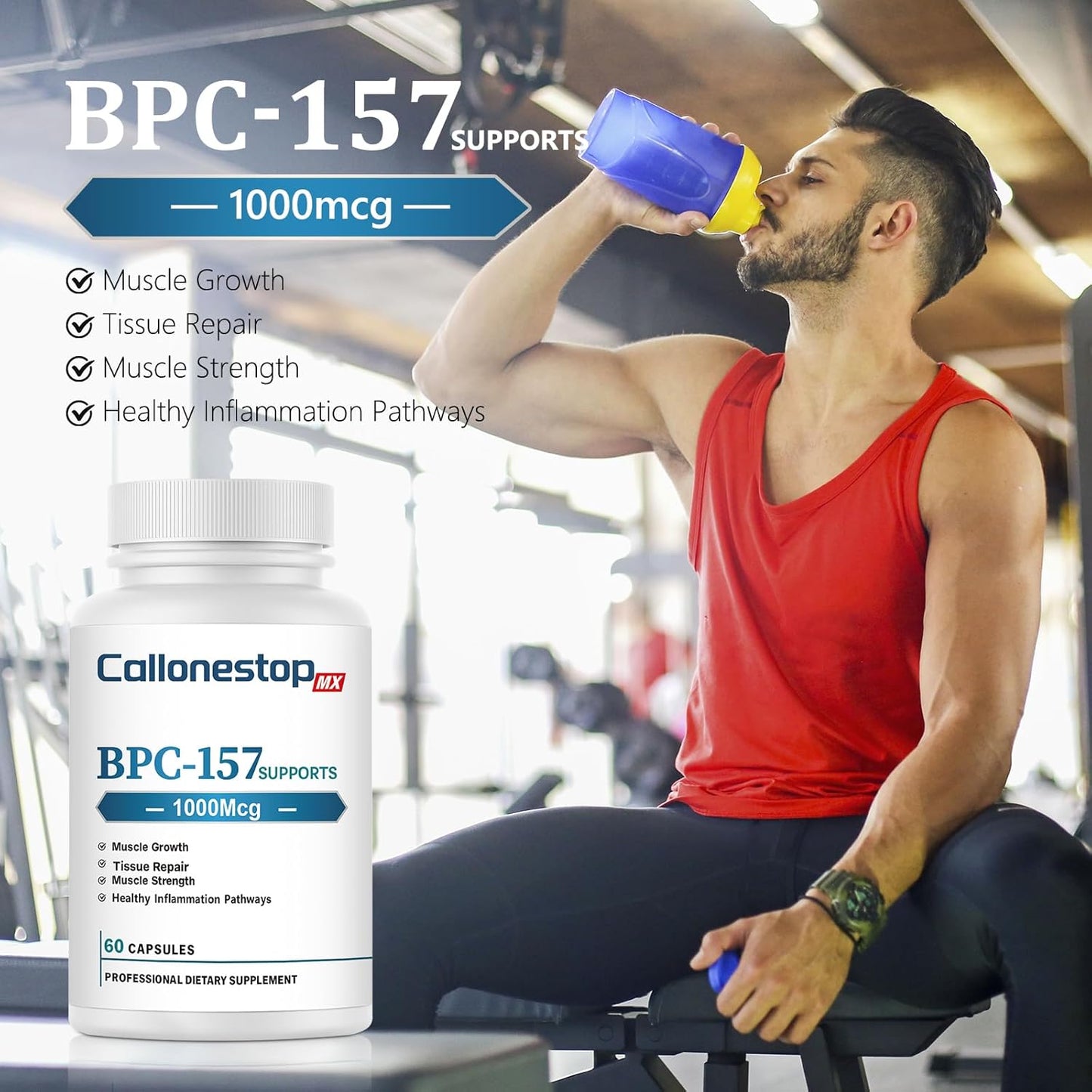 Callonestop MX BPC-157 Peptide Capsules - Muscle Growth Supplement, Gluten Free - 60 Count