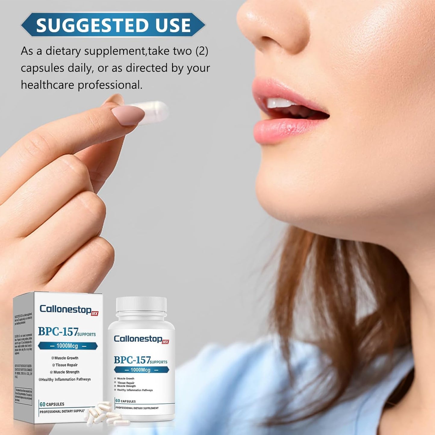 Callonestop MX BPC-157 Peptide Capsules - Muscle Growth Supplement, Gluten Free - 60 Count