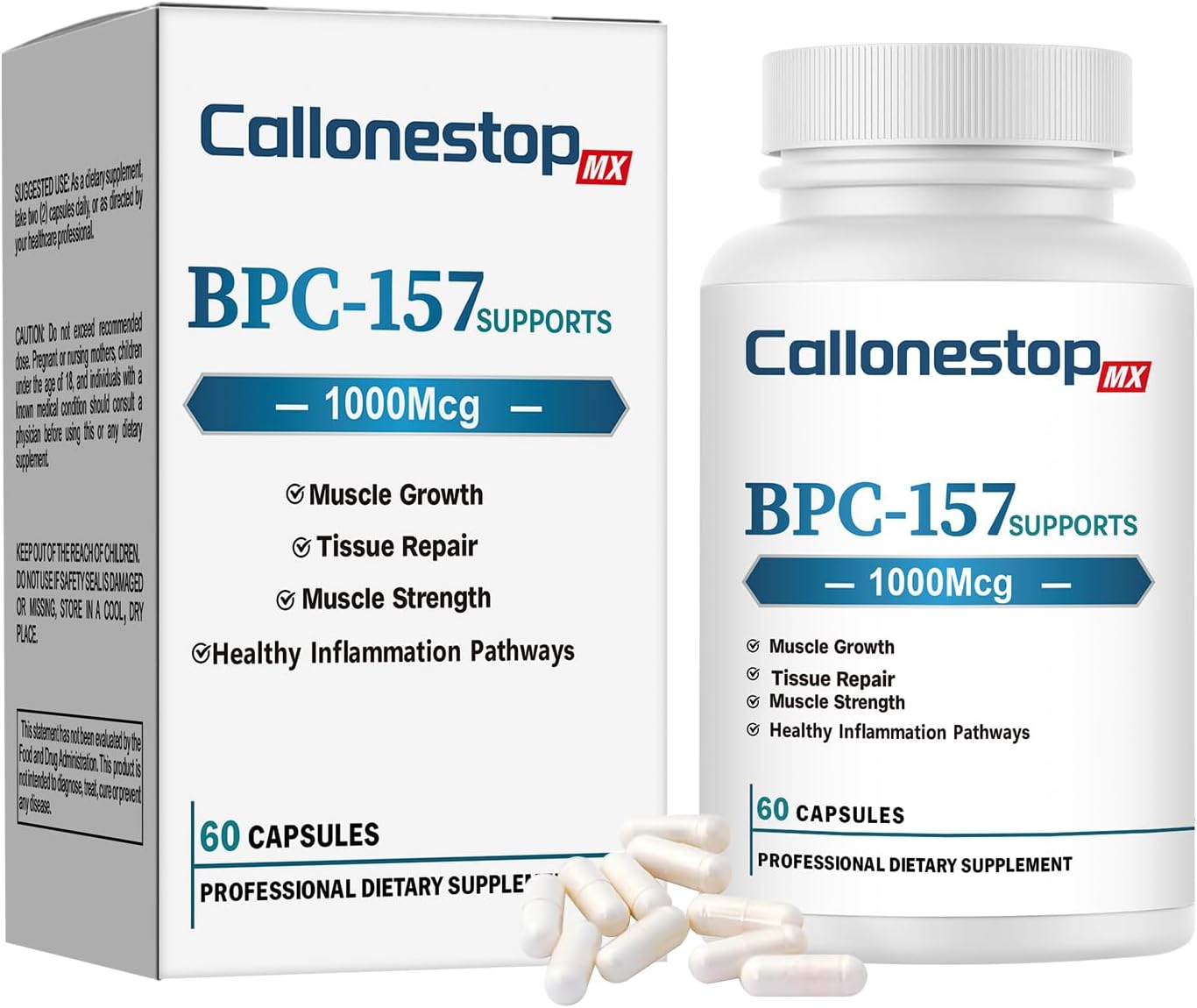 Callonestop MX BPC-157 Peptide Capsules - Muscle Growth Supplement, Gluten Free - 60 Count