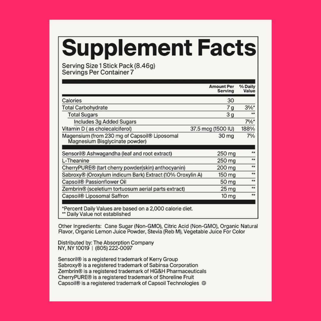 Calm Drink Mix with Magnesium, Ashwagandha, L-Theanine, & Vitamin D - Supports Cortisol Regulation and Mood - Watermelon Lemonade Flavor 28 Sticks for Men & Women