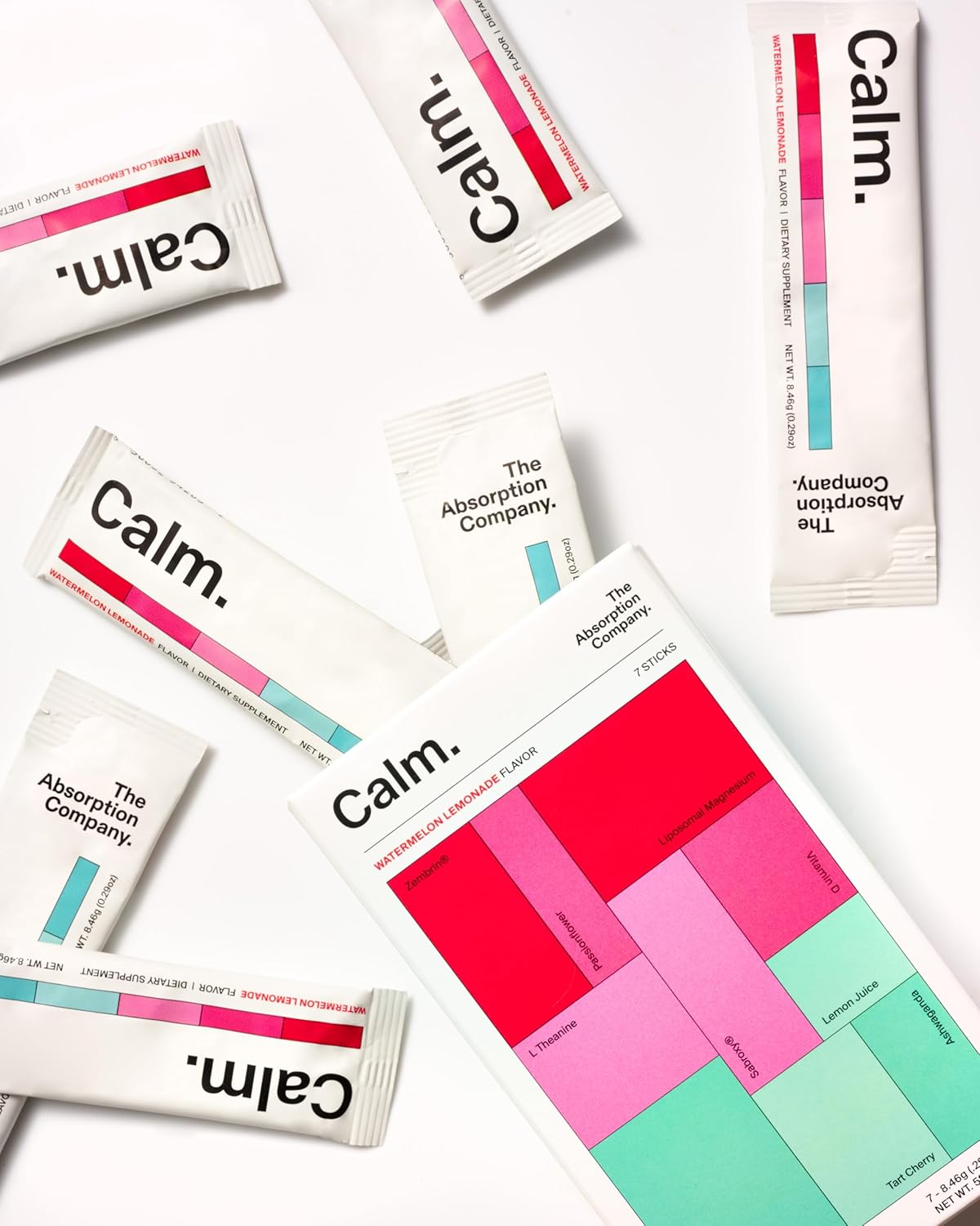 Calm Drink Mix with Magnesium, Ashwagandha, L-Theanine, & Vitamin D - Supports Cortisol Regulation and Mood - Watermelon Lemonade Flavor 28 Sticks for Men & Women