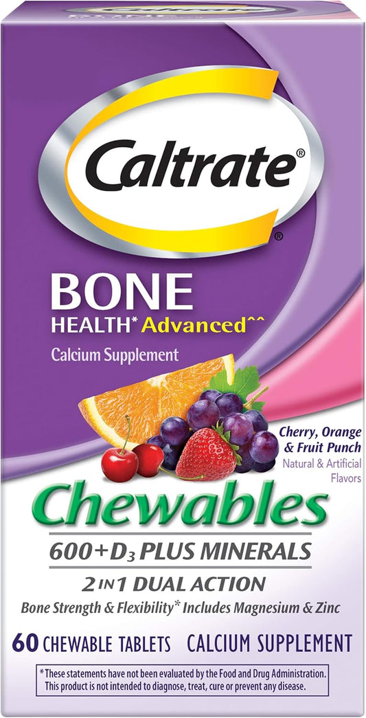 Caltrate Calcium Chewables with Vitamin D and Minerals, Orange & Fruit Punch Flavor, 60 ea x 3 Pack