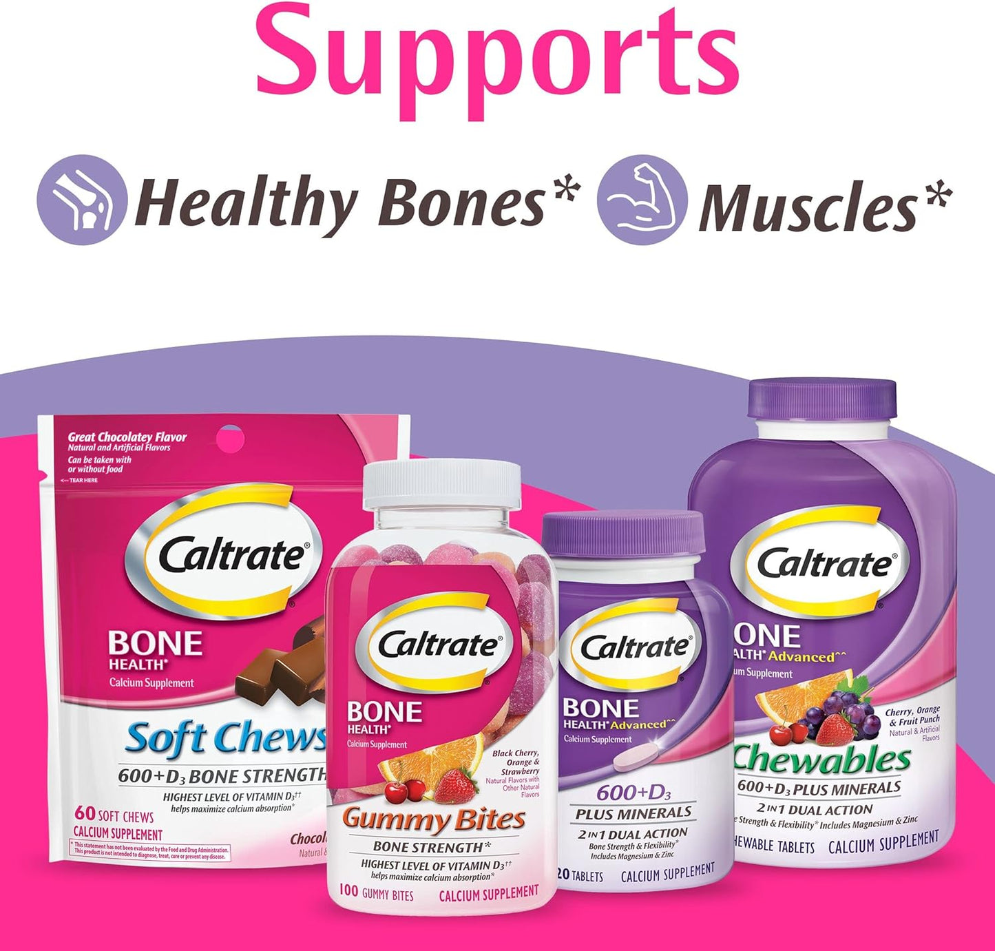 Caltrate Chewables 600 Plus D3 with Minerals Calcium Vitamin D Supplement - Cherry, Orange, Fruit Punch - 60 Count