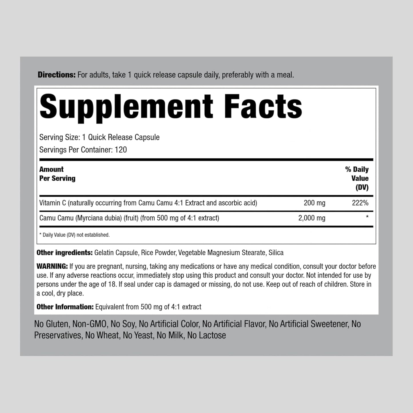 Camu Camu Capsules 2000mg with Vitamin C - 120 Pills, Fruit Extract Supplement - Non-GMO, Gluten Free