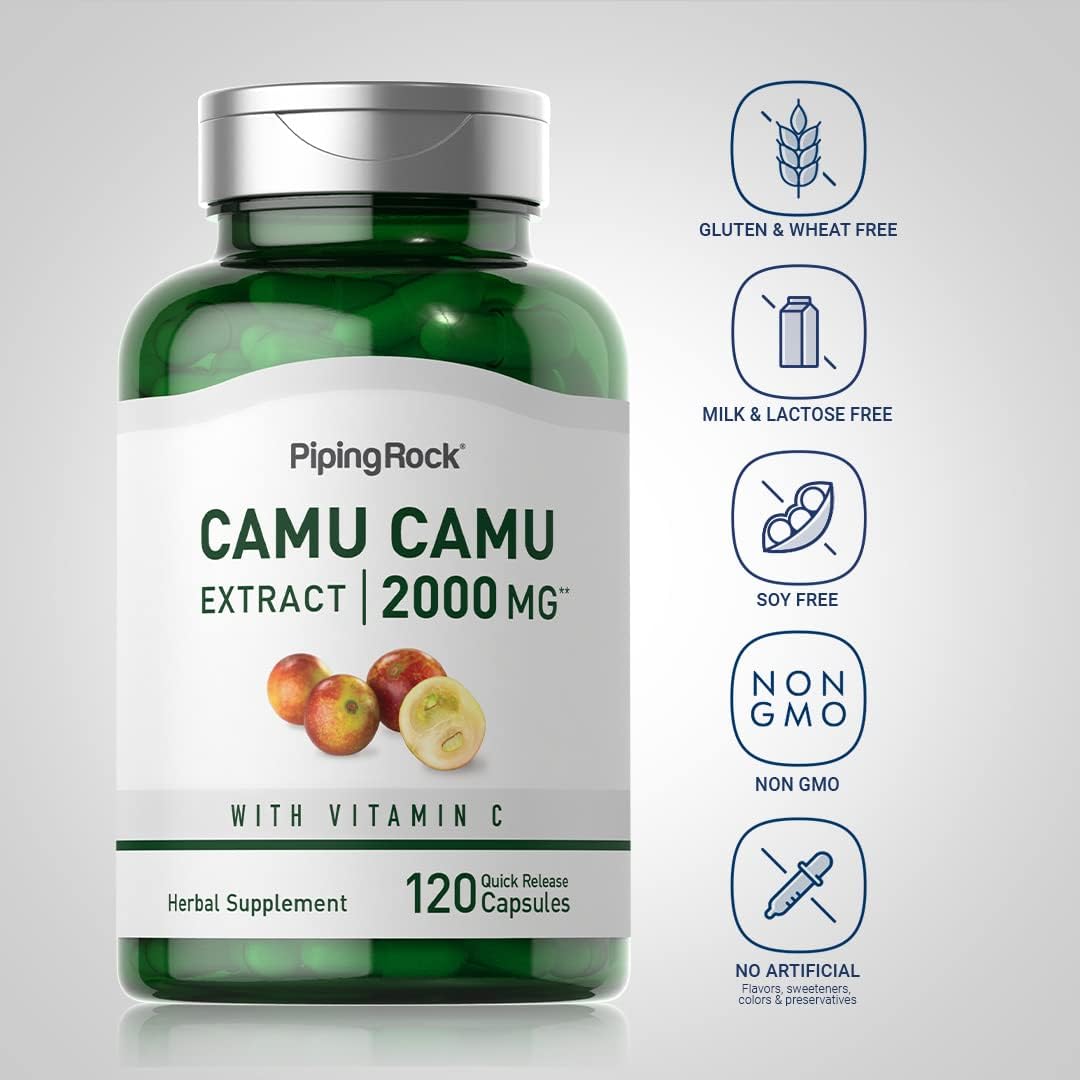 Camu Camu Capsules 2000mg with Vitamin C - 120 Pills, Fruit Extract Supplement - Non-GMO, Gluten Free