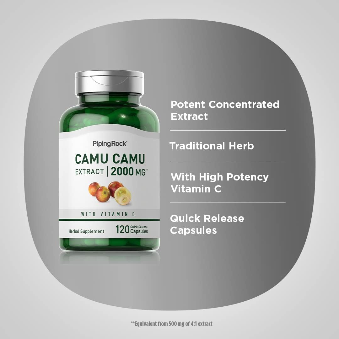 Camu Camu Capsules 2000mg with Vitamin C - 120 Pills, Fruit Extract Supplement - Non-GMO, Gluten Free