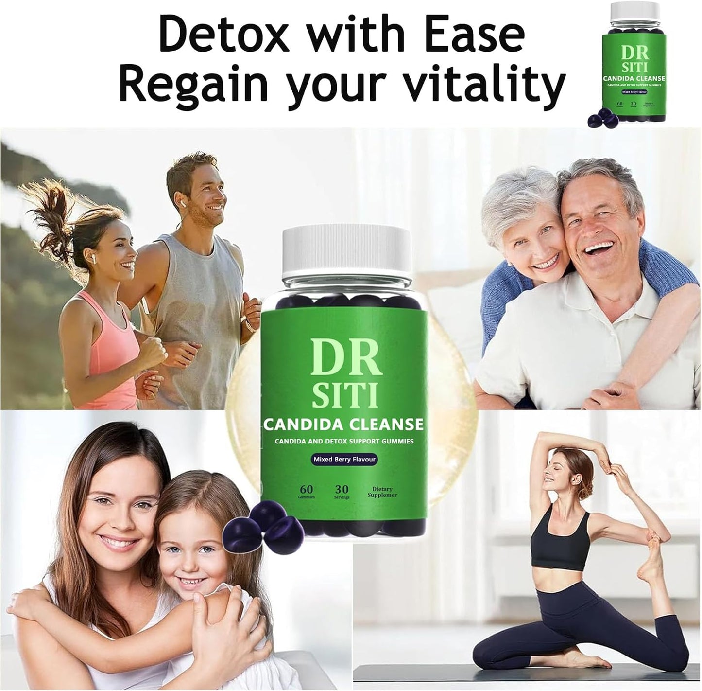 Candida Cleanse Gummies with Black Walnut, PAU D'Arco & Wormwood - Dr Siti 10-in-1 Detox Support, Non-GMO - 60 Gummies