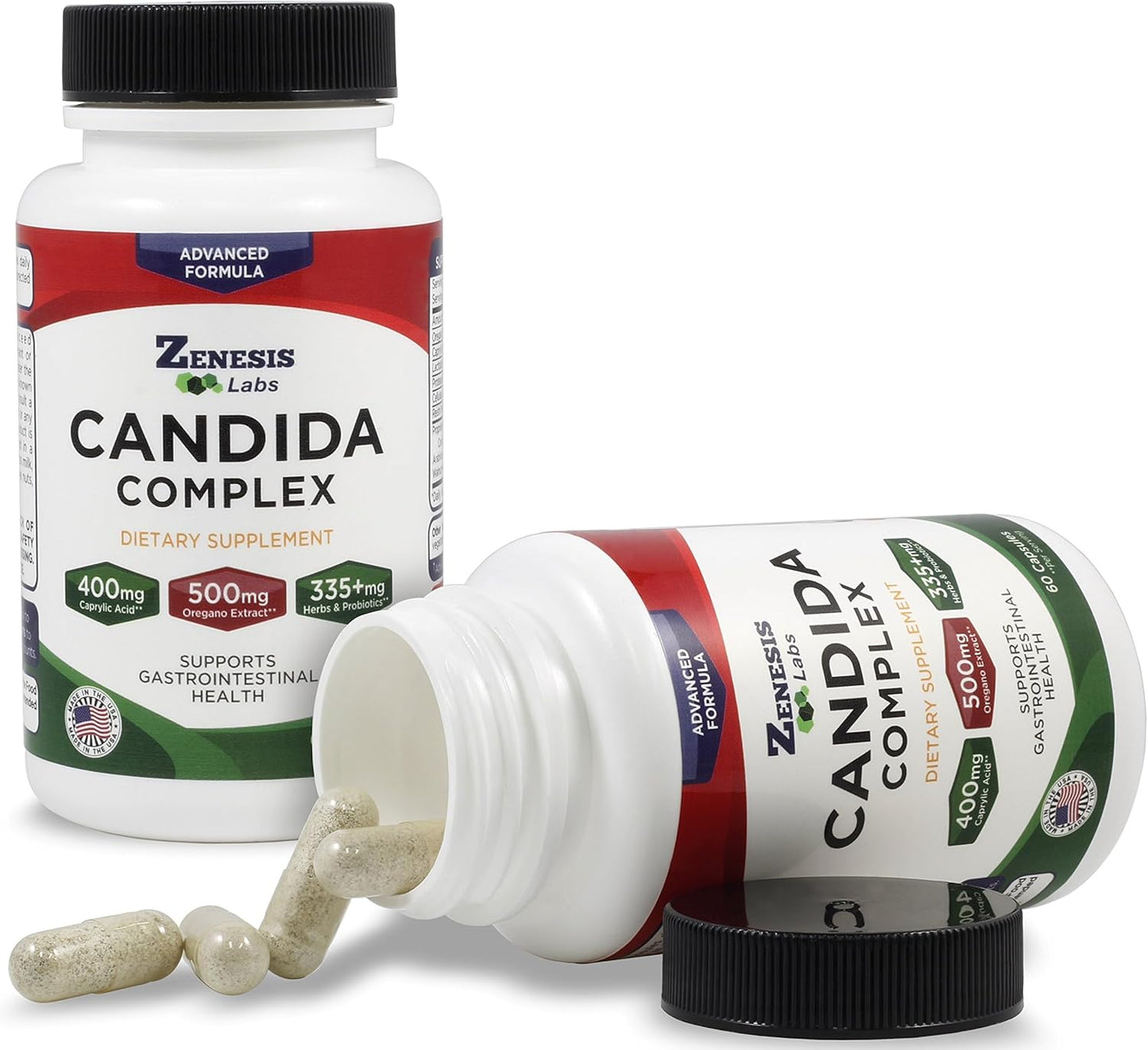Candida Complex Cleanse Detox Supplement with Caprylic Acid, Oregano Extract, Probiotics, Enzymes - 120 Capsules