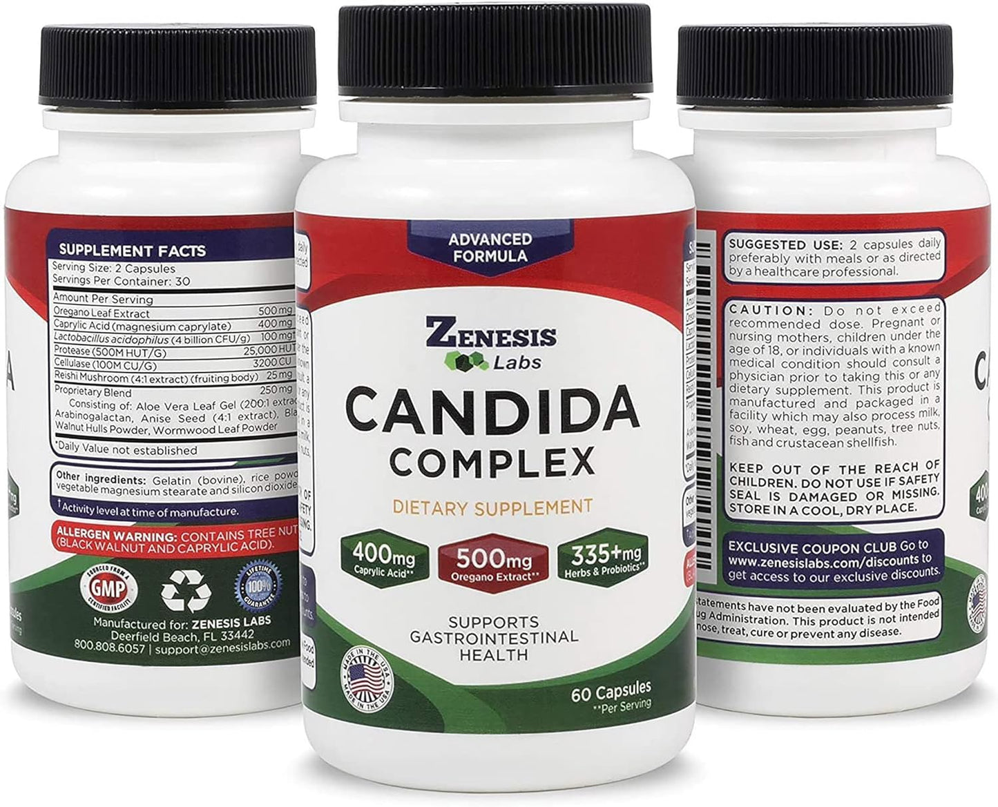 Candida Complex Cleanse Detox Supplement with Caprylic Acid, Oregano Extract, Probiotics, Enzymes - 120 Capsules