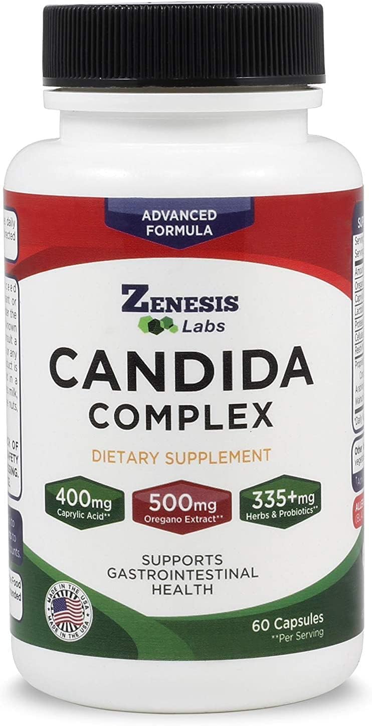 Candida Complex Cleanse Detox Supplement with Caprylic Acid, Oregano Extract, Probiotics, Enzymes - 120 Capsules