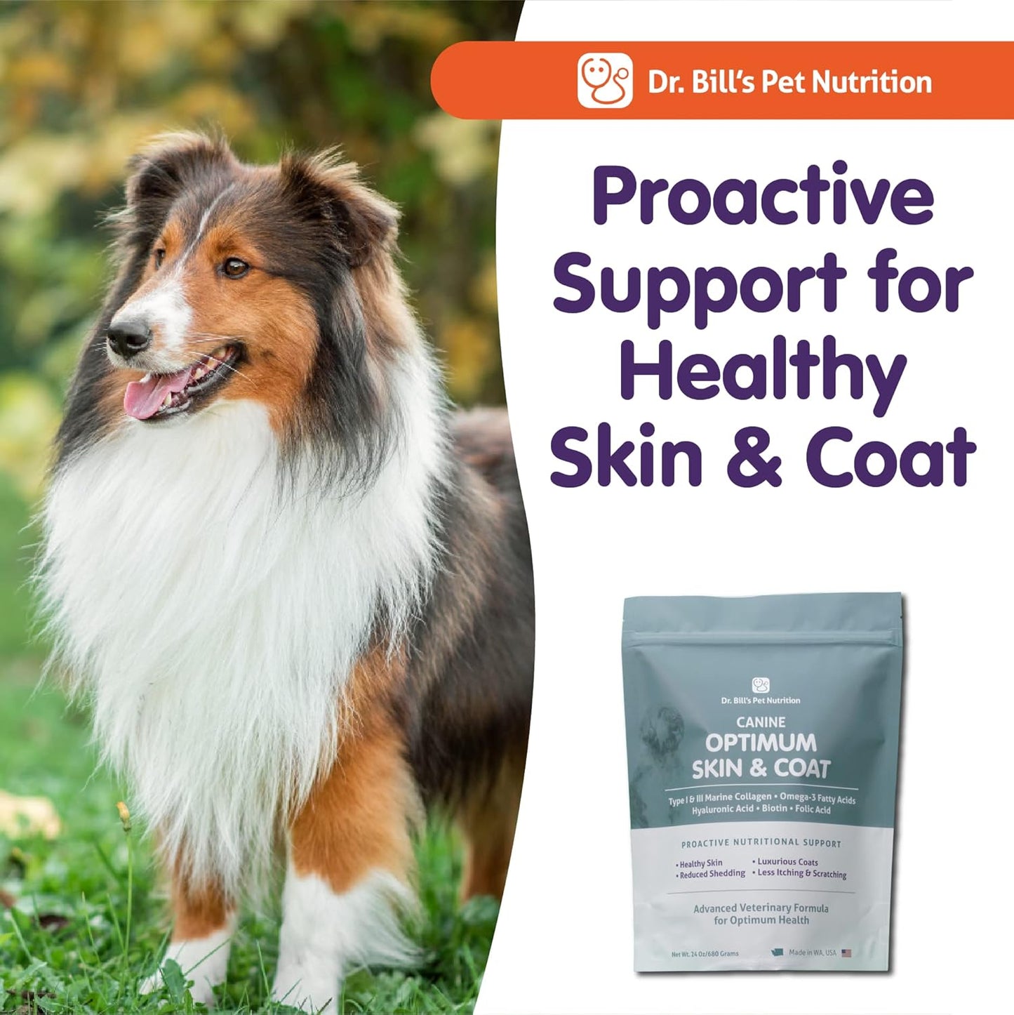 Canine Optimum Skin & Coat Supplement for Dogs - Fish Oil Omega-3 Fatty Acids with Biotin, Collagen, & Hyaluronic Acid