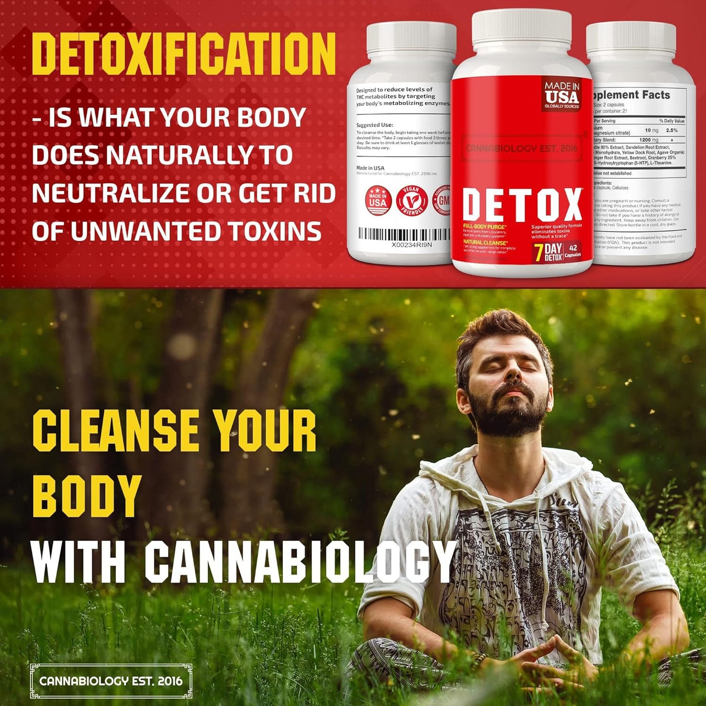 Cannabiology Complete Body Cleanse - Natural Detox Support for Liver, Urinary Tract, Digestive System - Made in USA - Body Cleanse for Women & Men - 42 Vegan Capsules