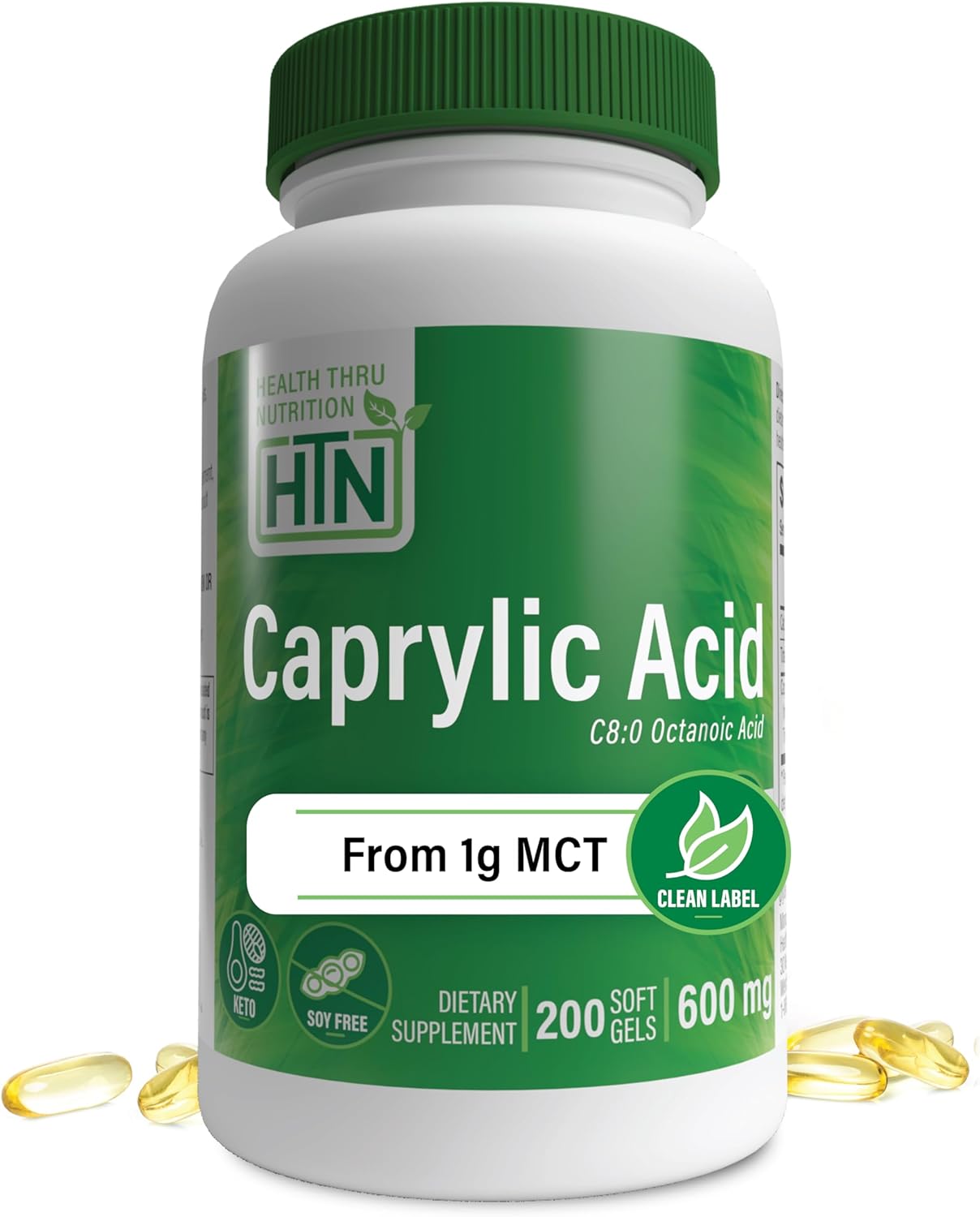 Caprylic Acid 600mg Softgels - Pure C8 Octanoic Acid from 1g MCT Oil - Non-GMO & Soy Free - Digestive Health Support - Keto Friendly - 200 Count