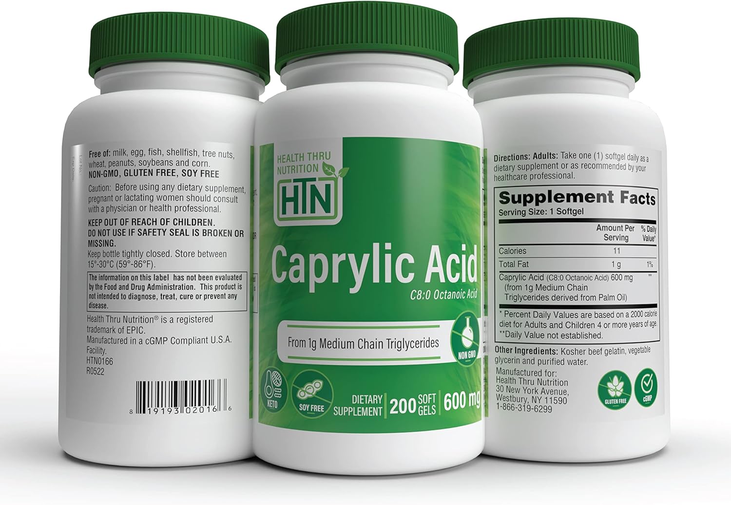 Caprylic Acid 600mg Softgels - Pure C8 Octanoic Acid from 1g MCT Oil - Non-GMO & Soy Free - Digestive Health Support - Keto Friendly - 200 Count