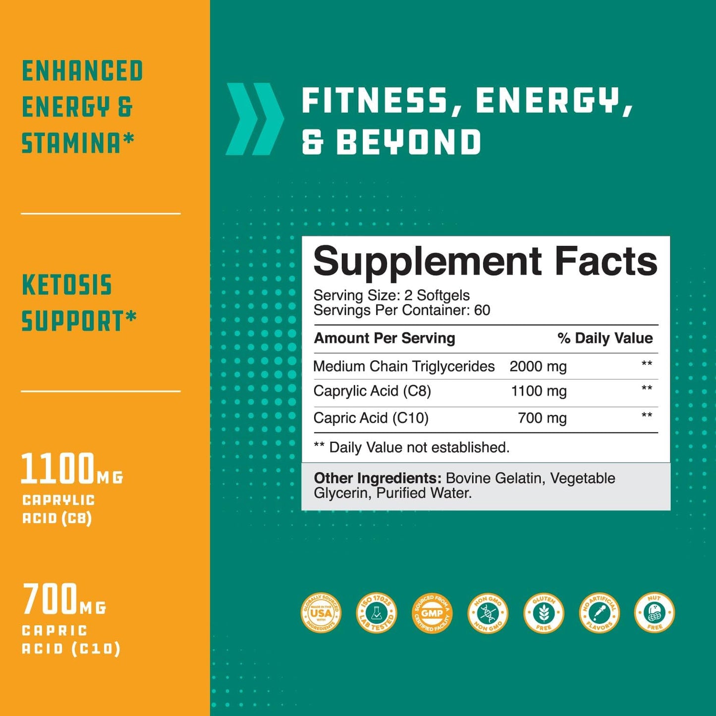 Caprylic Acid Coconut Oil Softgels for Body Sculpting & Brain Health - Sustainable Energy Support - Non GMO Gluten Free Keto Formula