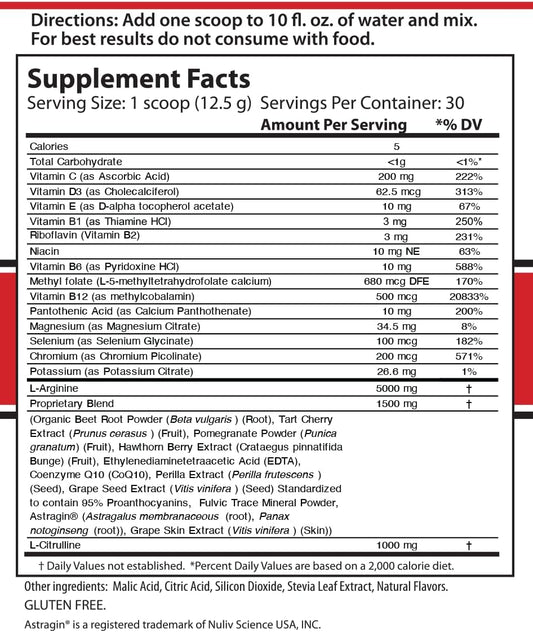 Cardio 911® Nitric Oxide Supplement - Tart Cherry Flavor - 16.82 oz Powder - L-Arginine 5000mg & L-Citrulline 1000mg - Heart Health Formula Pack of 1