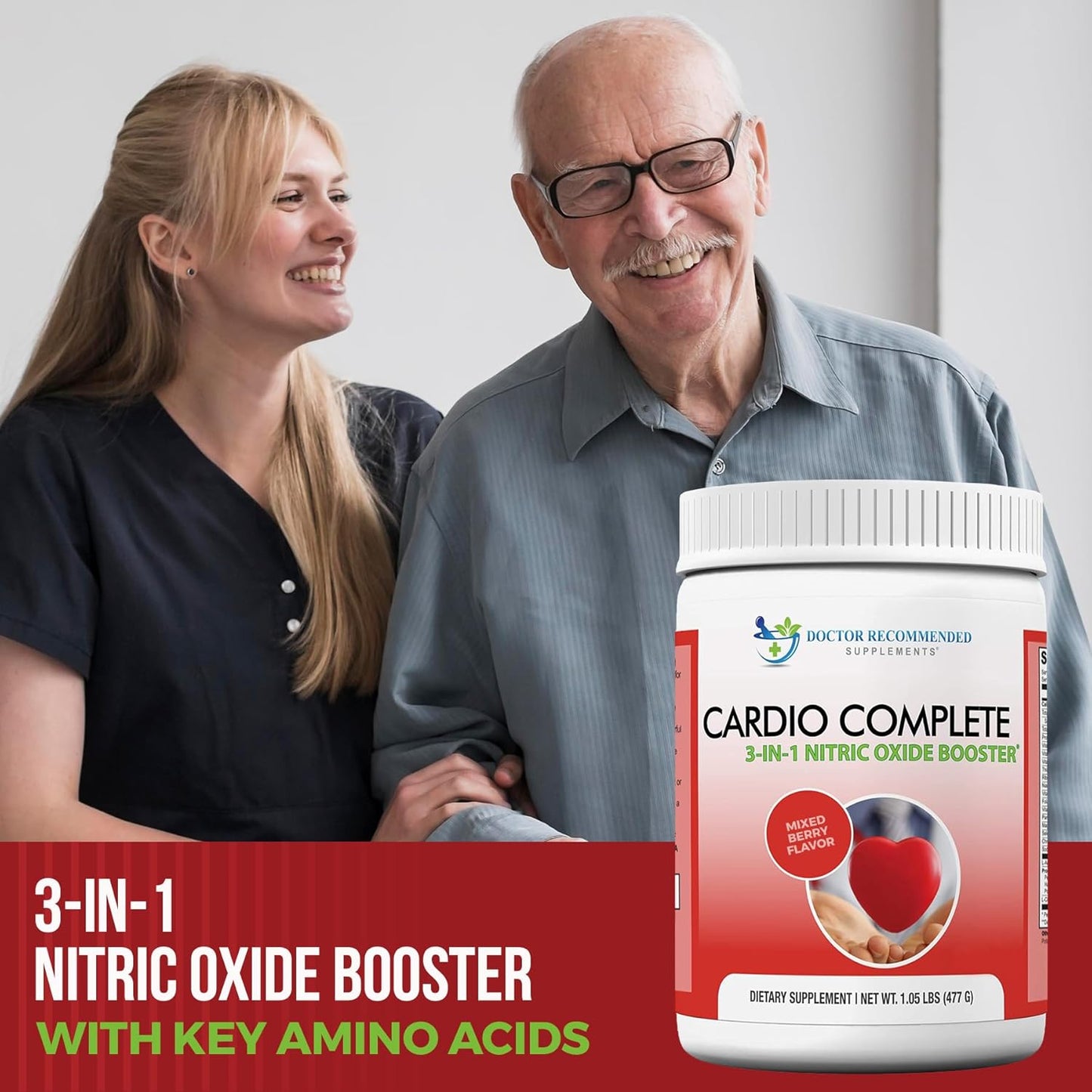 Cardio Complete Powder Supplement - Doctor Recommended 3-in-1 Heart Health Support with Nitric Oxide Booster
