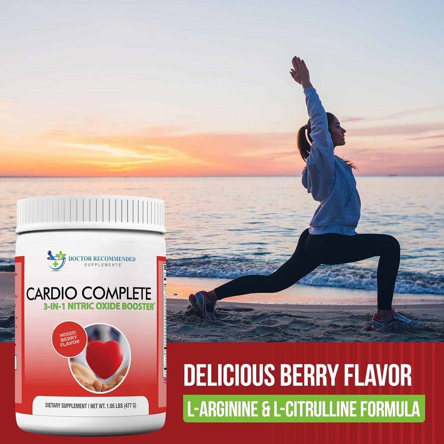 Cardio Complete Powder Supplement - Doctor Recommended 3-in-1 Heart Health Support with Nitric Oxide Booster