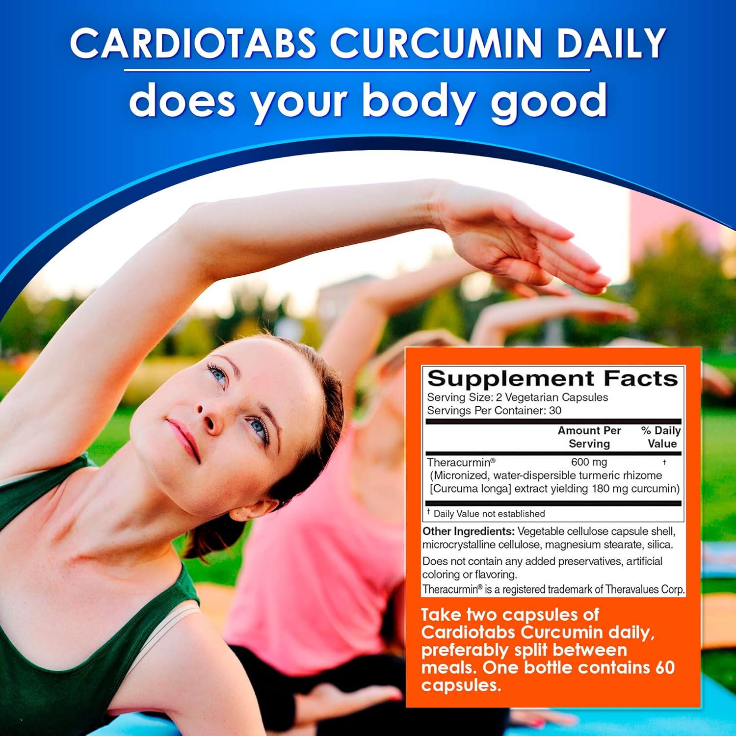 CardioTabs Turmeric Curcumin Supplements - 600mg Theracurmin for Joint, Heart, Memory & Brain Support - 60 Vegetarian Capsules