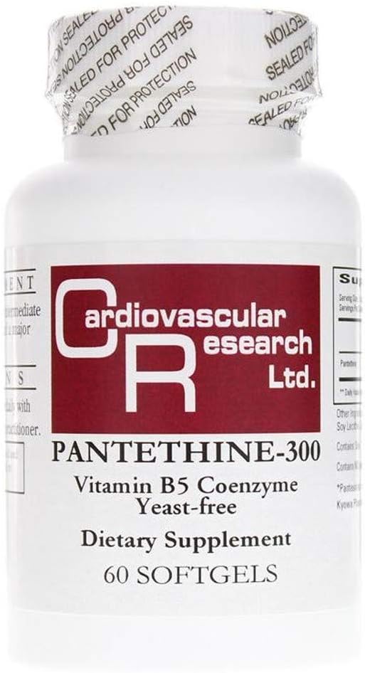 Cardiovascular Research Pantethine-300 Vitamin B5 Supplement, White, 60 Capsules