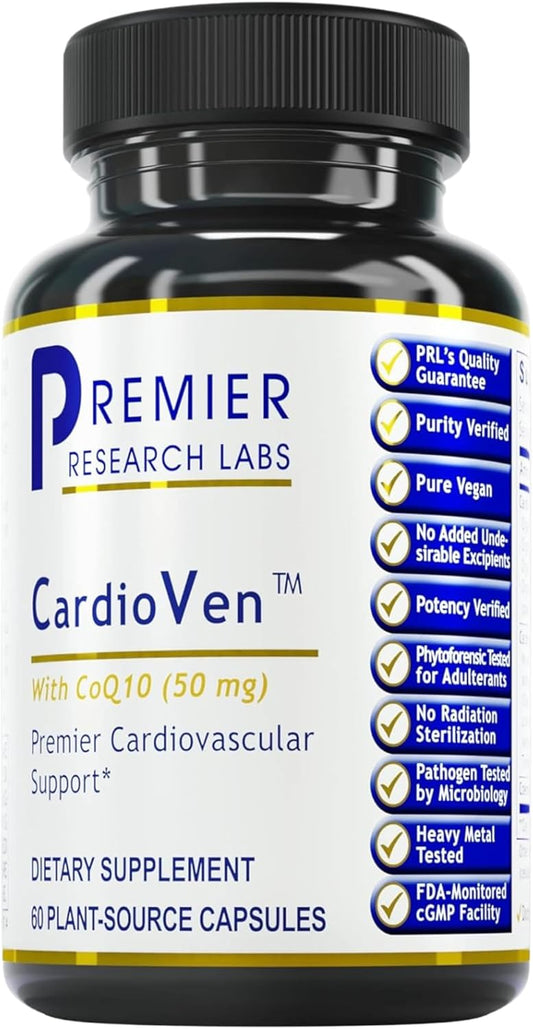 CardioVen Herbal Heart Support Supplement with CoQ10, Blueberry, Cardamom & Hawthorn Berry - 60 Vegan Capsules