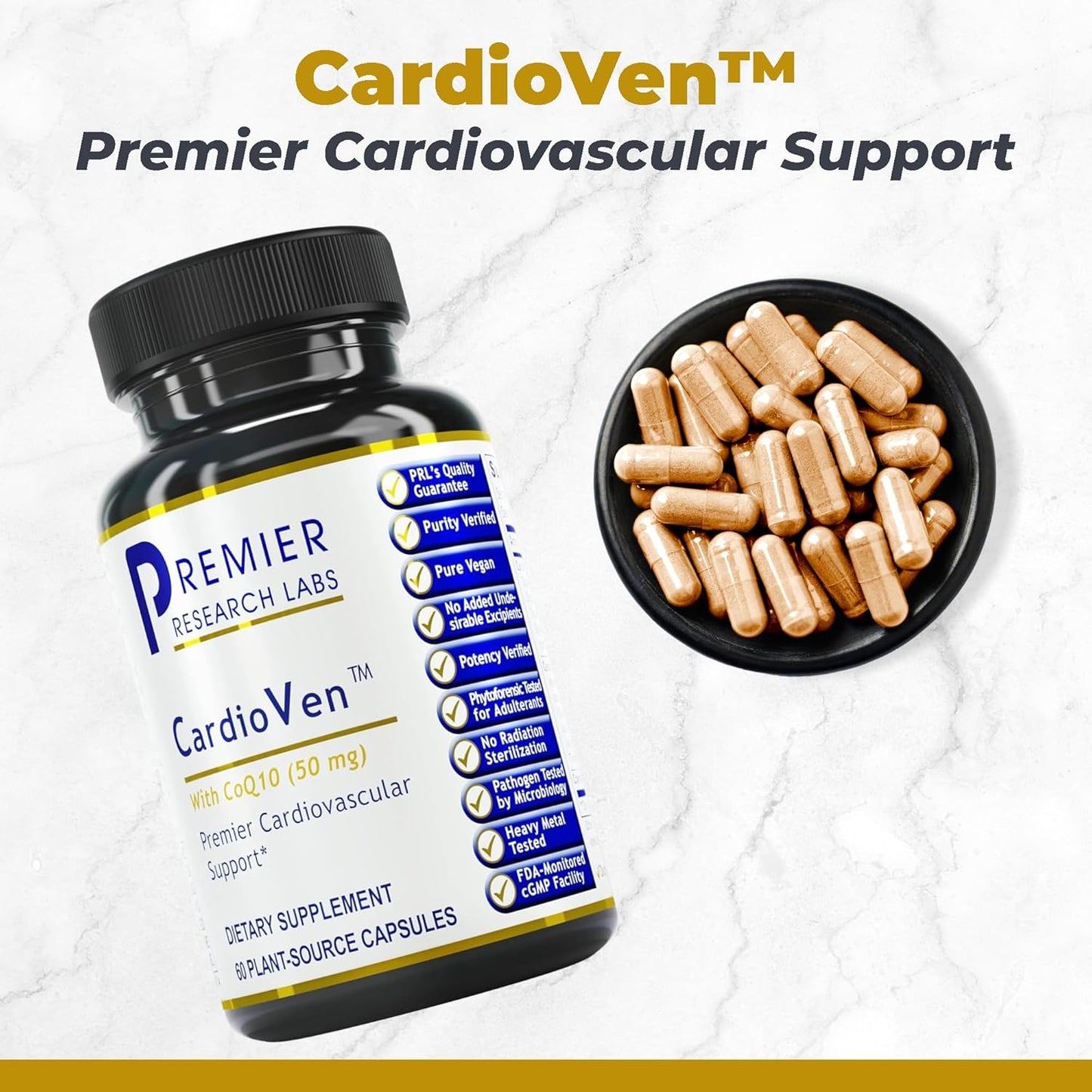 CardioVen Herbal Heart Support Supplement with CoQ10, Blueberry, Cardamom & Hawthorn Berry - 60 Vegan Capsules
