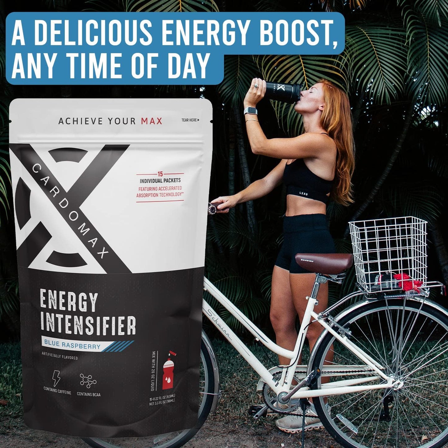 CardoMax Energy Intensifier - Blue Raspberry Liquid Energy Boost with 200mg Caffeine, BCAA, Vitamin B12, B6, B3 - Keto, Vegan, Sugar-Free