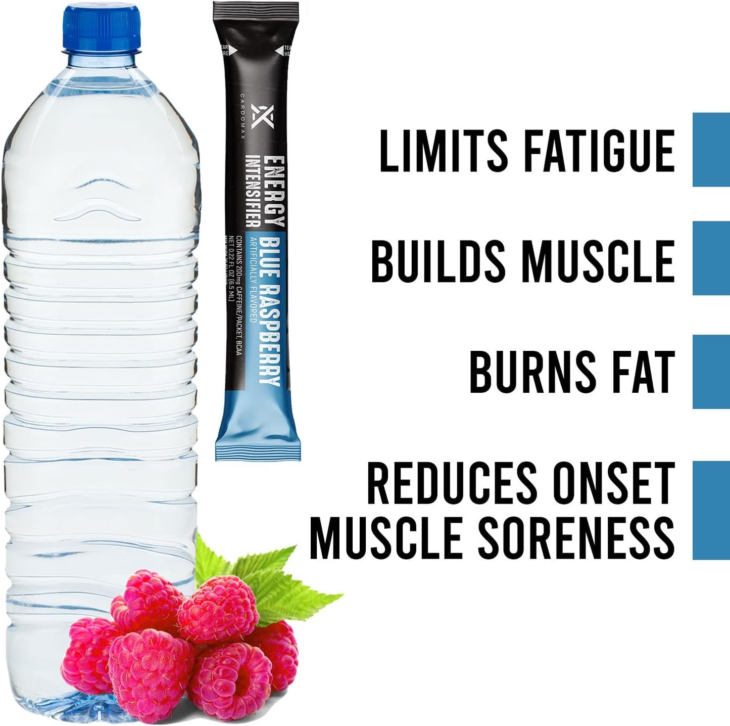 CardoMax Energy Intensifier - Blue Raspberry Liquid Energy Boost with 200mg Caffeine, BCAA, Vitamin B12, B6, B3 - Keto, Vegan, Sugar-Free