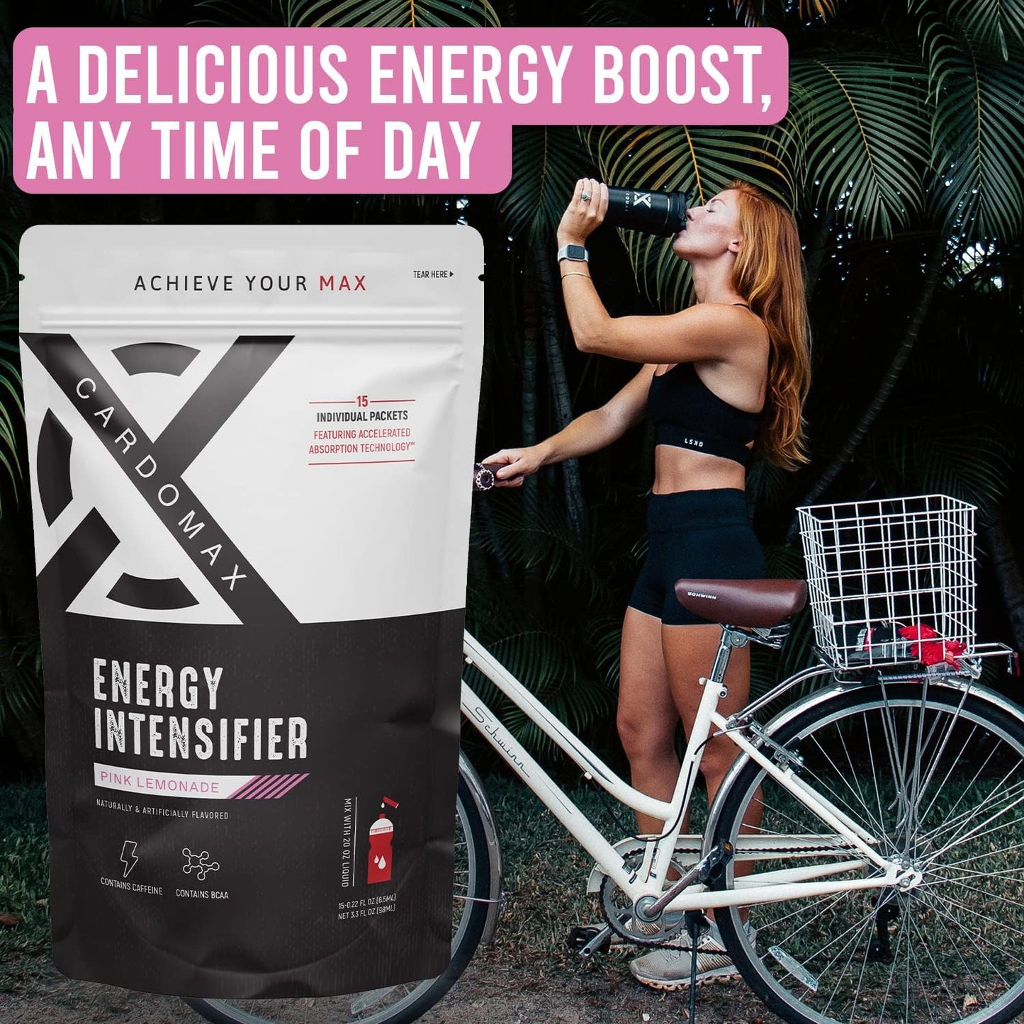 CARDOMAX Energy Intensifier Liquid Booster with BCAAs, 100% Vitamins B12, B6, B3 - Pink Lemonade Flavor, Keto, Vegan, Sugar-Free