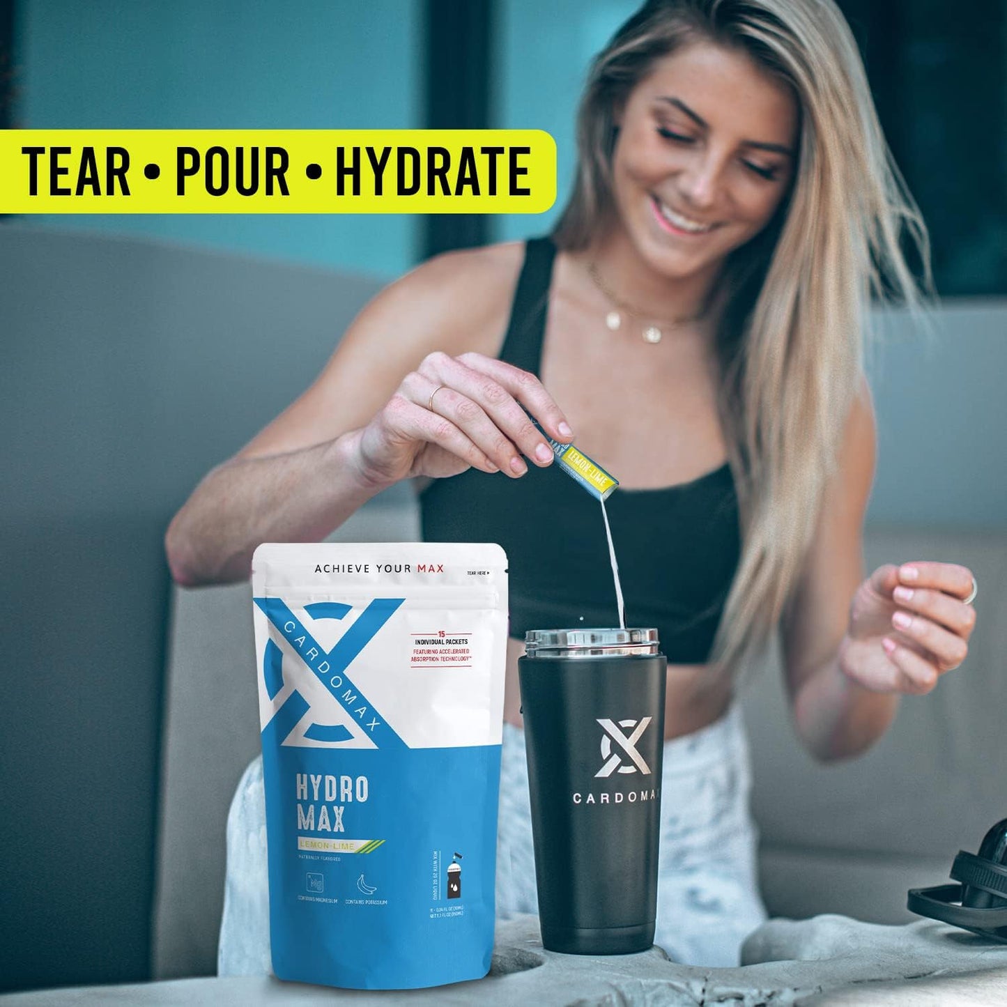 CardoMax Hydration Drink Mix - Electrolyte Hydromax Packets, Zero Calories, Sugar-Free, Keto-Friendly - 15 Sticks (Lemon Lime)